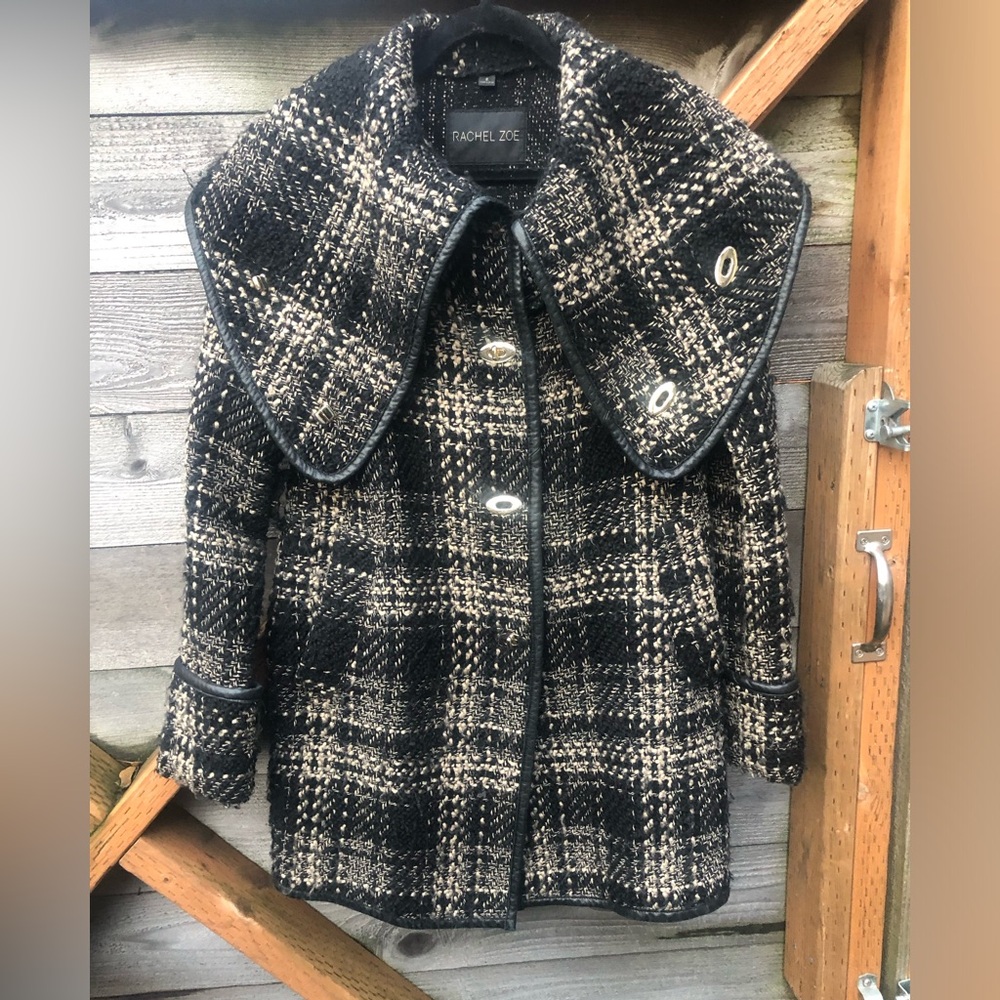 Rachel Zoe Gretta tweed shawl collar coat